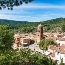 Camping Les Routes de Provence Medieval French church in Moustier-Sainte-Marie, Gorges of Verdon, Alps-Haute-Provence, France